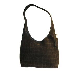 *Coach Black Croc-Embossed Suede Hobo Shoulder Bag - NWT